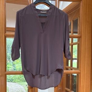 Lush Women's V-Neck Blouse in Dark Taupe Small